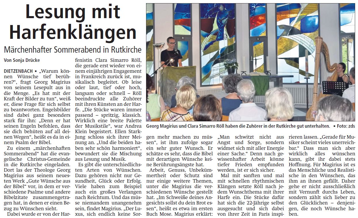 Konzertlesung in Dietzenbach Bericht von Sonja Druecke in Offenbach Post
