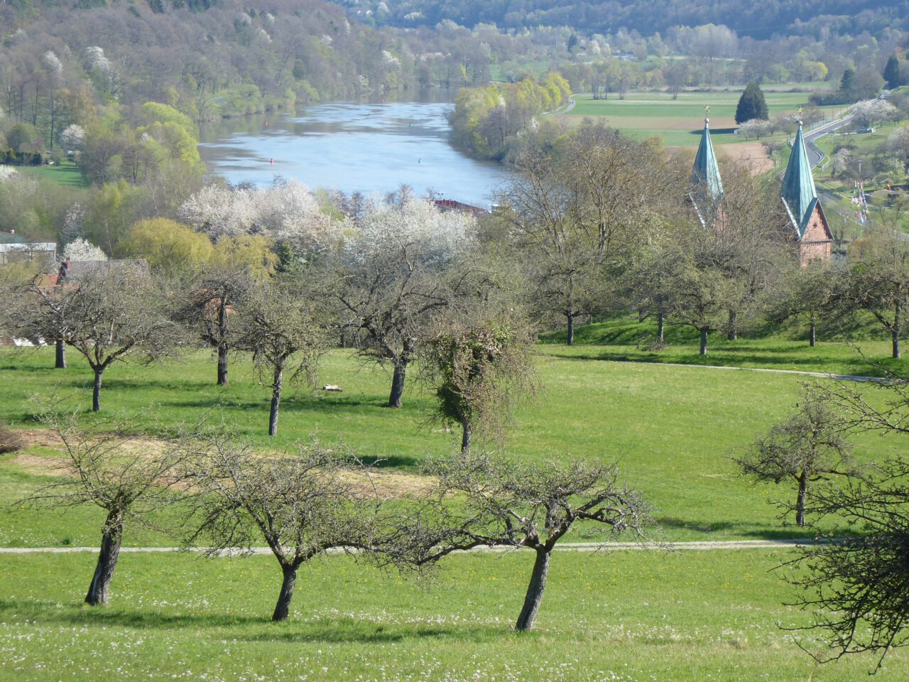 Kloster Neustadt mit Streuobstwiesen - Ausgangspunkt der spirituellen Wanderung "Dem Fluss der frischen Kräfte folgen" - Foto von Georg Magirius