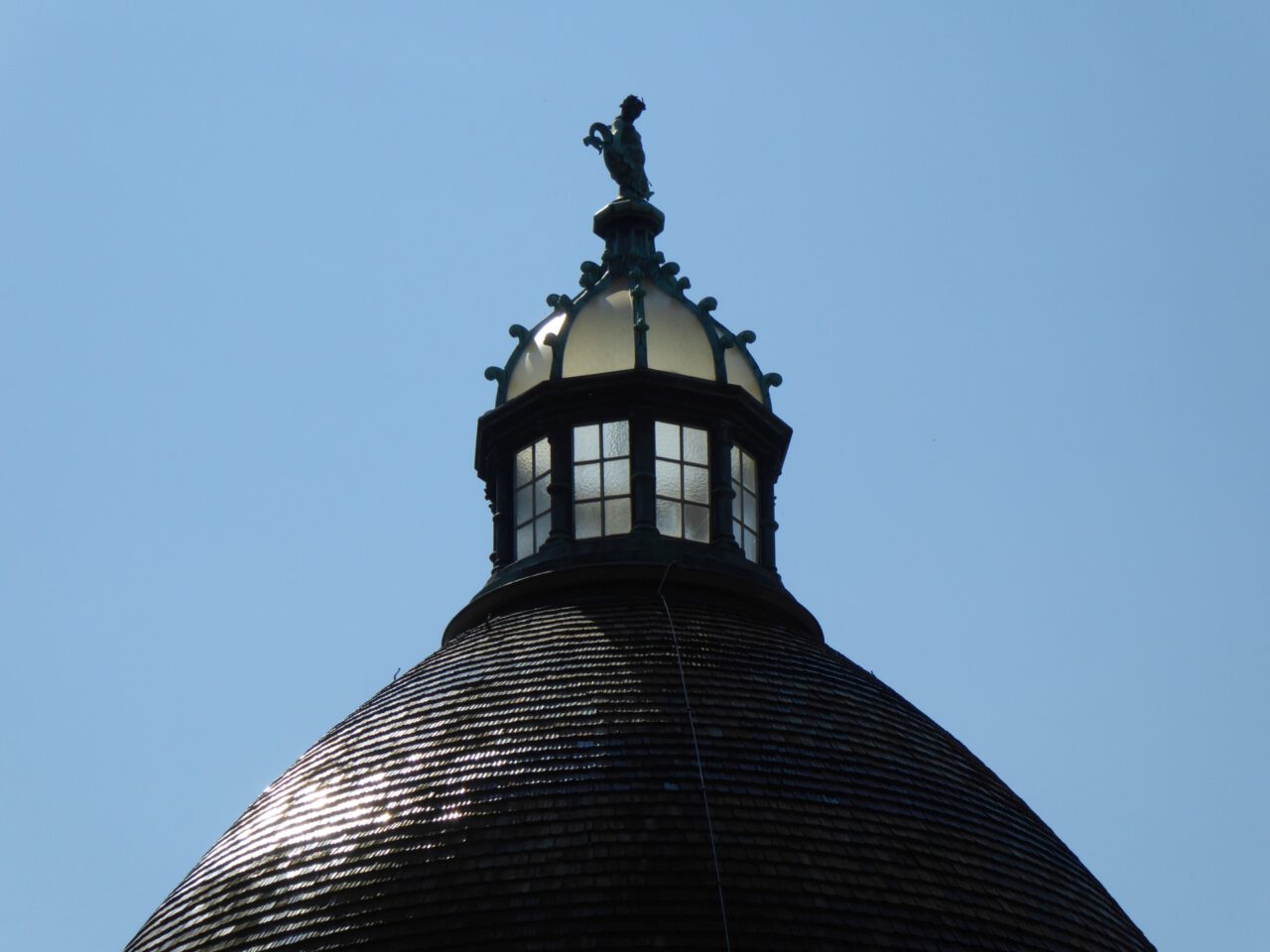 Nixe auf dem alten Pumpwerk des Wasserwerks Hinkelstein im Frankfurter Stadtwald