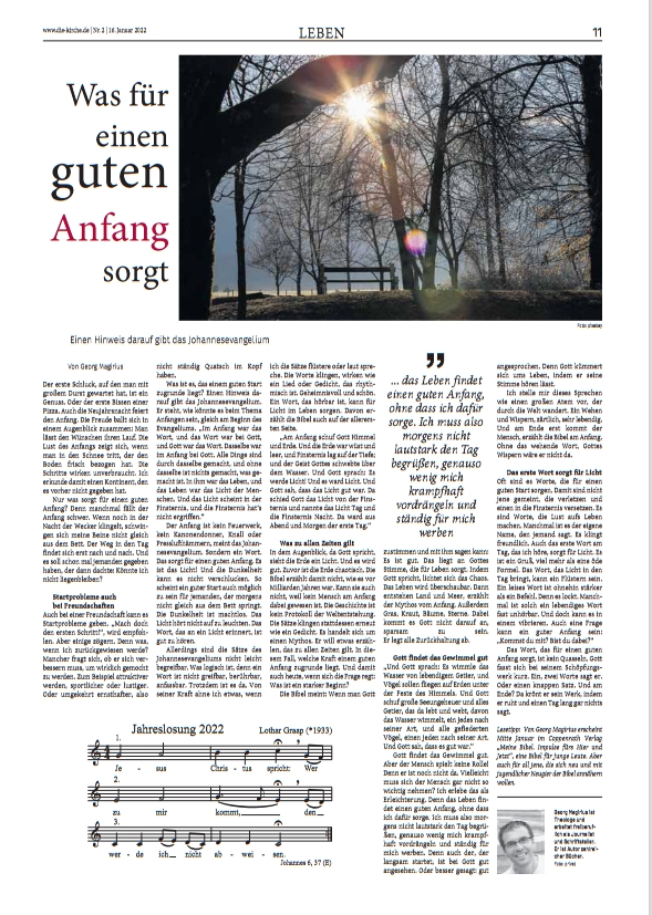 Was für einen guten Anfang sorgt - Antwort in der Wochenzeitung "Die Kirche"